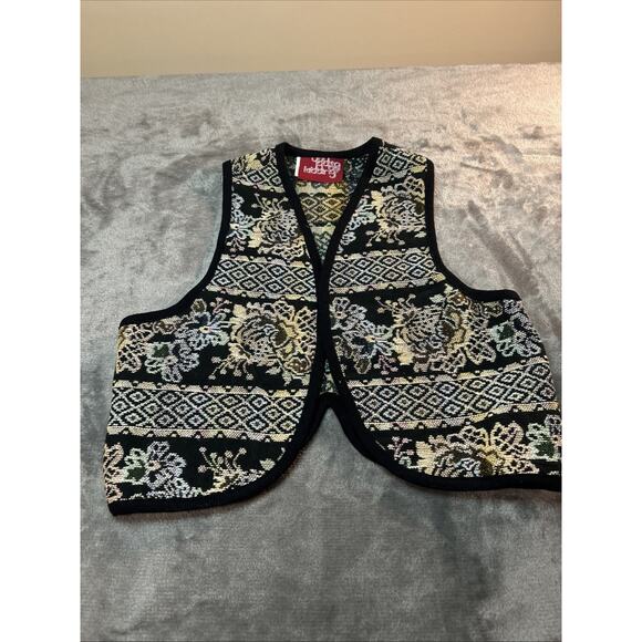 Vintage Western Tapestry Vest Women's Sz M Woven Pattern Folk Boho Earthy - Picture 1 of 8